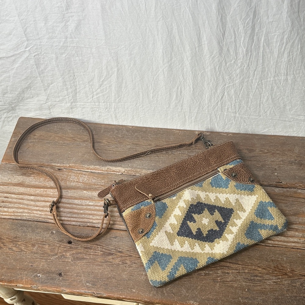 Myra Bag Brown and Blue Woven Crossbody Bag